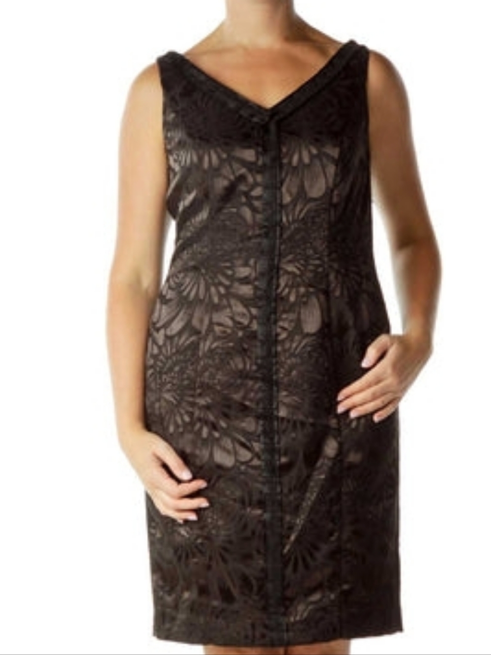 22W Luxe by Carmen Marc Valvo Black Floral Print‎ Jacquard Dress
